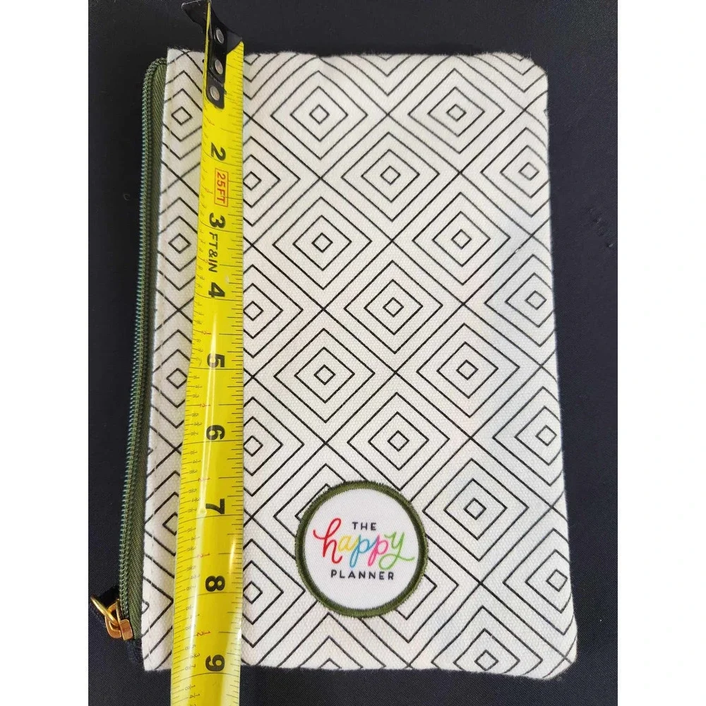 The Happy Planner Pencil Pouch Unisex OS White Black Geometric Diamond Canvas